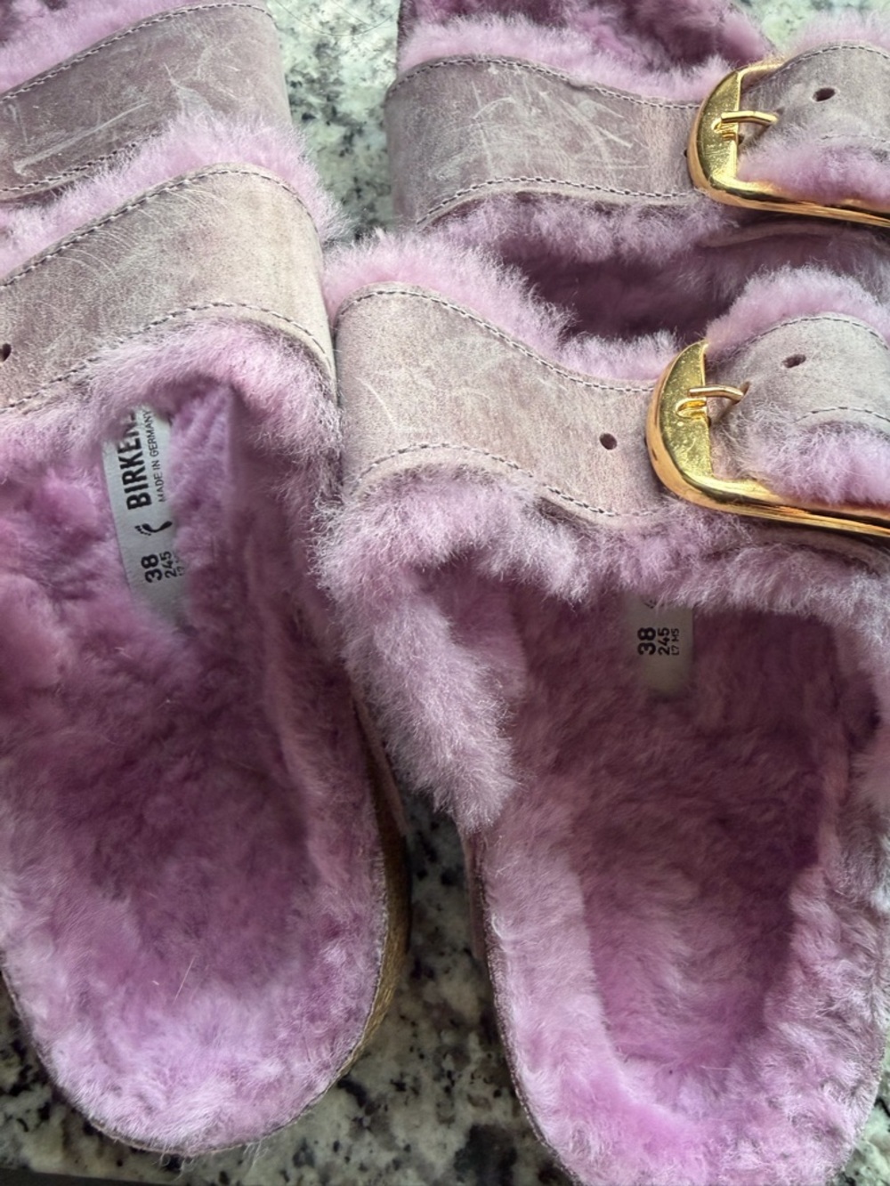 Birkenstock Plush Fuzzy Slide Sandals in Lavender Pink - Picture 4 of 8
